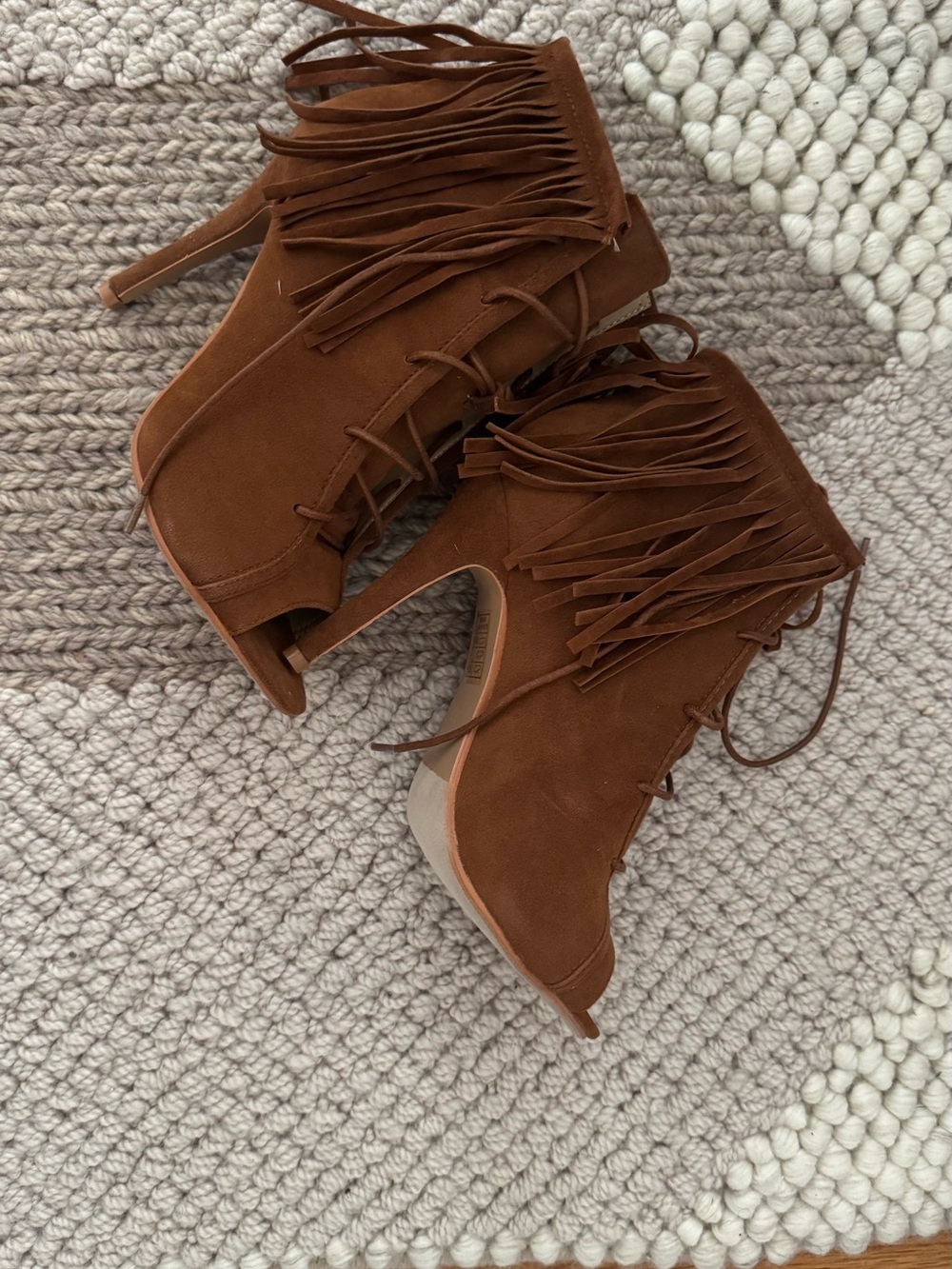 Fringe Lace-Up Peep-Toe Heels